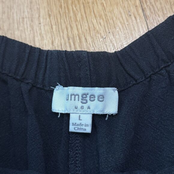 Umgee Boho Retro Ruffle Bell Bottom Pants Women’s L Black Wide Leg Festival EUC - Picture 3 of 16